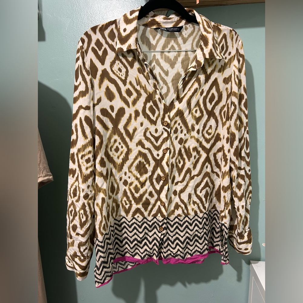 Zara Beige and Brown Patterned Shirt
